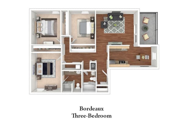 Three-Bedroom floor plan at Pleasanton Glen
