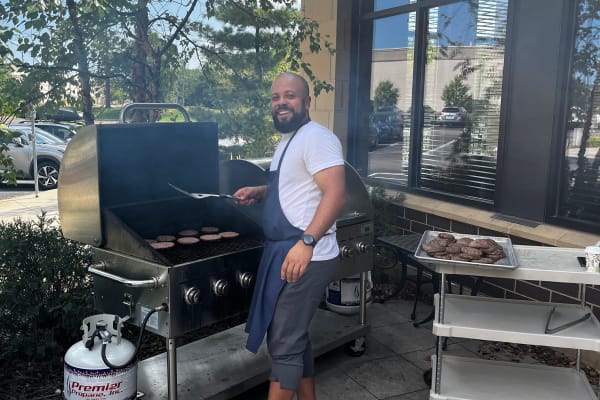 Chef grilling outdoors at Towerlight in St. Louis Park, Minnesota