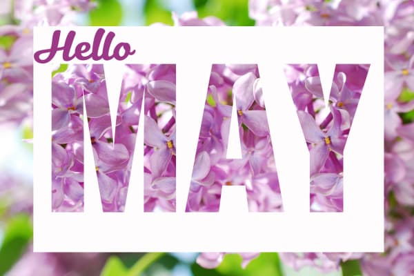 The words Hello May with pink and white flowers welcome to senior living Montgomery, AL