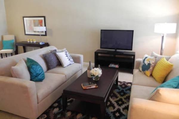 Modern livingroom in a model apartment at DaVinci Apartments in Davis, California