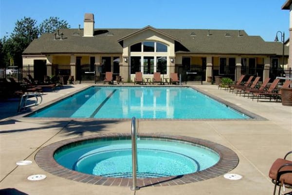 Outdoor swimming pool at Eaton Village in Chico, California