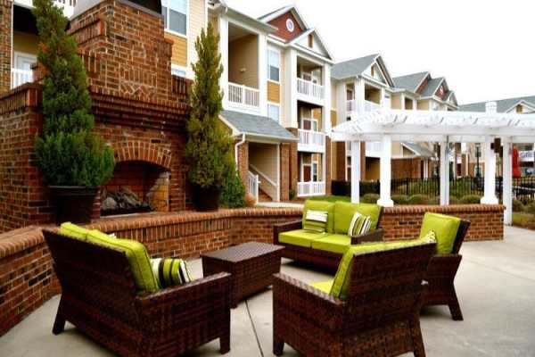 Outdoor community gathering spaces at Preserve at Steele Creek in Charlotte, North Carolina