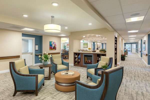A memory care common room at Touchmark at Meadow Lake Village in Meridian, Idaho.
