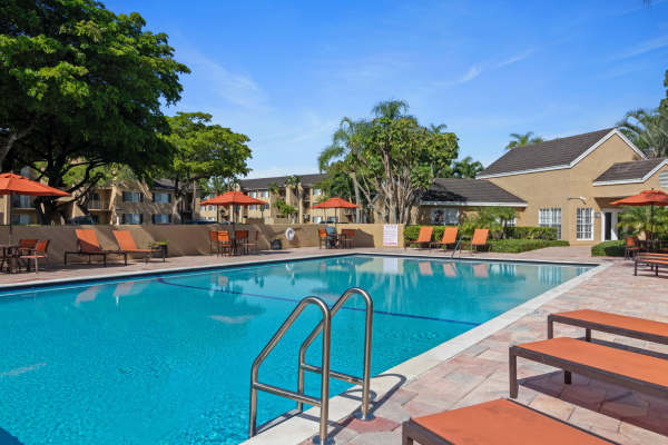 A relaxing view by the pool at Palmetto Place in Miami, Florida