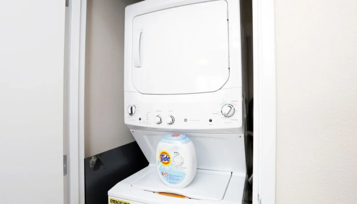 A washer and dryer in an apartment at CORE in Ames, Iowa