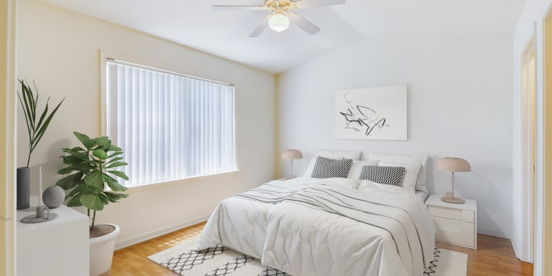 A furnished bedroom at Adobe Flats I in Twentynine Palms, California