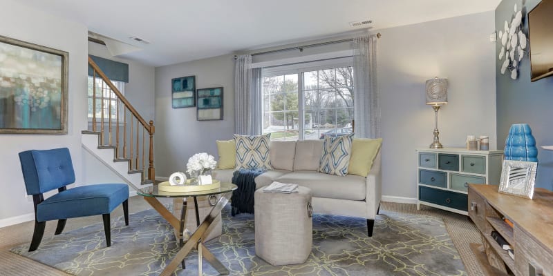 Model living room at Olde Forge Townhomes in Nottingham, Maryland