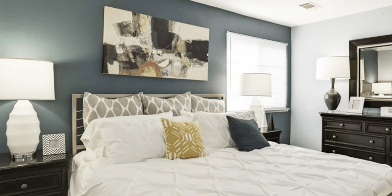 Model bedroom at Tuscany Woods Apartments in Windsor Mill, Maryland
