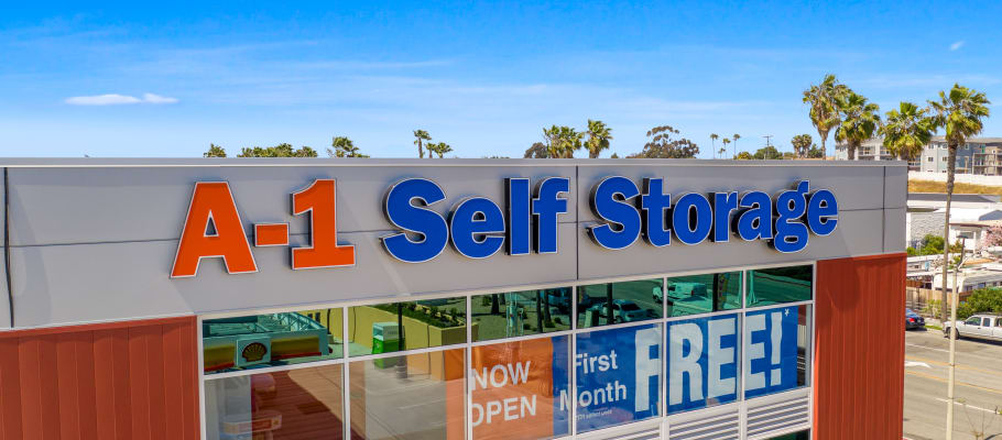 Front sign on our building at A-1 Self Storage in National City, California