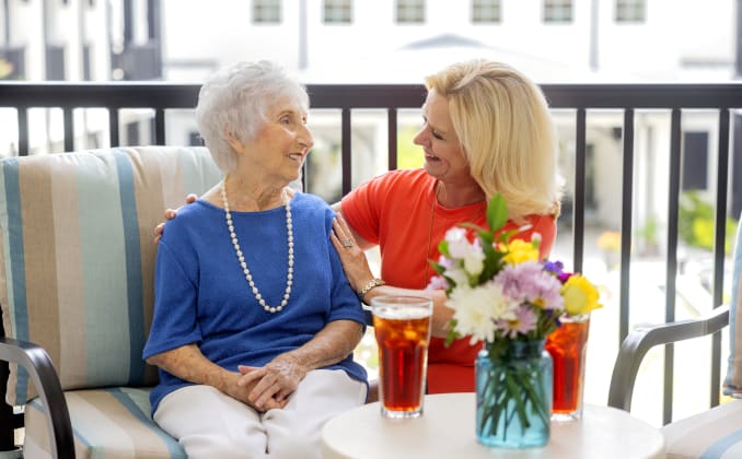 Resident with a team member at The Barclay at Charlottesville in Charlottesville, Virginia