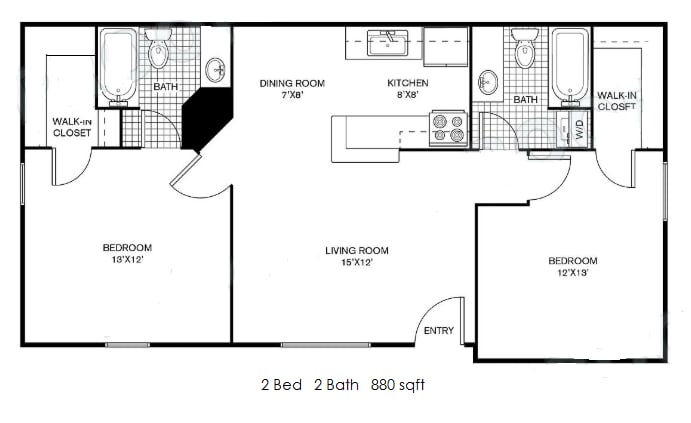 Two bedroom floor plan at Link Apartments in Austin, Texas