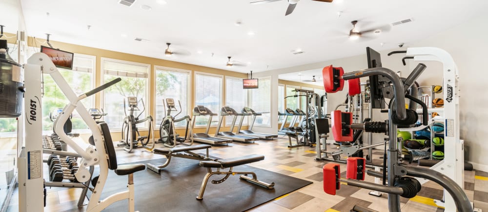 Fully Equipped Fitness Center at Hawthorn Village Apartments in Napa, California