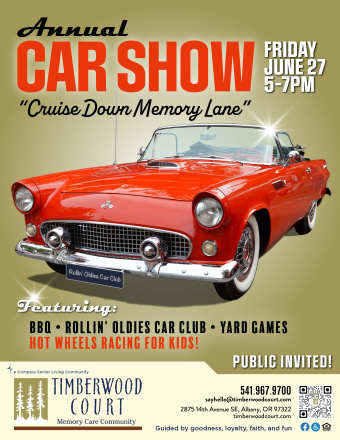 Car Show Flyer at Timberwood Court Memory Care in Albany, Oregon