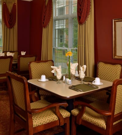 Tableset in the dining room at Keystone Commons in Ludlow, Massachusetts