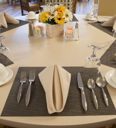 Tableset in the dining room at Keystone Place at Forevergreen in North Liberty, Iowa