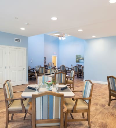 Tableset in the dining room at Keystone Place at Newbury Brook in Torrington, Connecticut