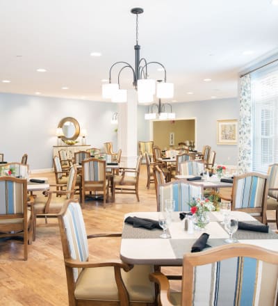 Tableset in the dining room at Keystone Place at Wooster Heights in Danbury, Connecticut