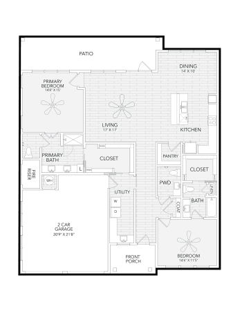 Phase II V2 floor plan with 2 Beds and 2 Baths at Watermere at Flower Mound in Flower Mound, Texas
