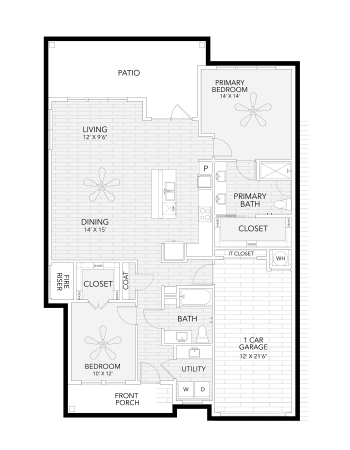 Phase II V0 floor plan with 2 Beds and 2 Baths at Watermere at Flower Mound in Flower Mound, Texas