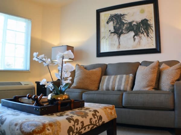 A resident living room at The Lakes at Banning in Banning, California. 