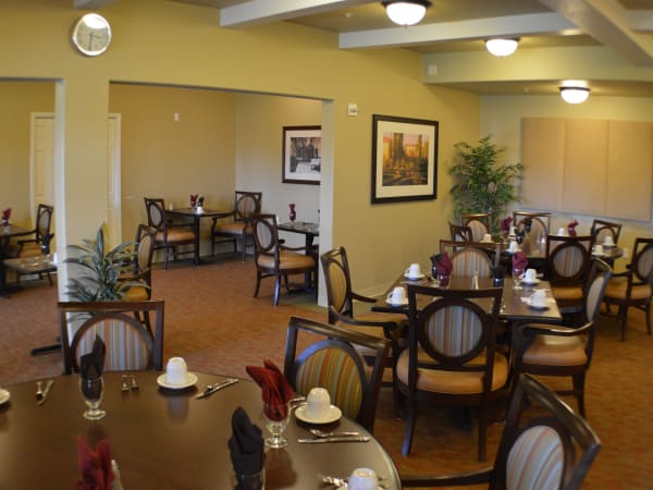 The dining room at The Lakes at Banning in Banning, California. 
