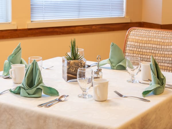 A table setting at Mission Healthcare at Bellevue in Bellevue, Washington.