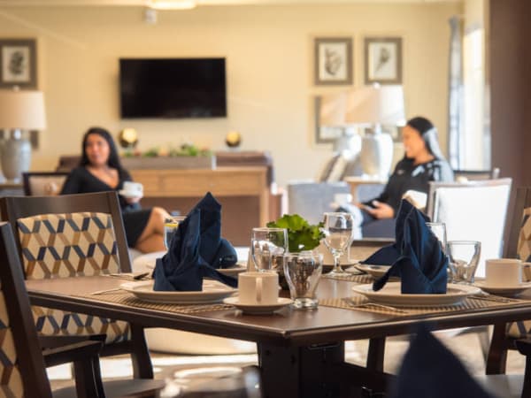 Dining room table at Mission Healthcare at Renton in Renton, Washington. 