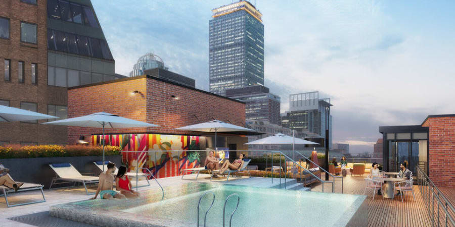 Rooftop swimming pool at 28 Exeter at Newbury in Boston, Massachusetts