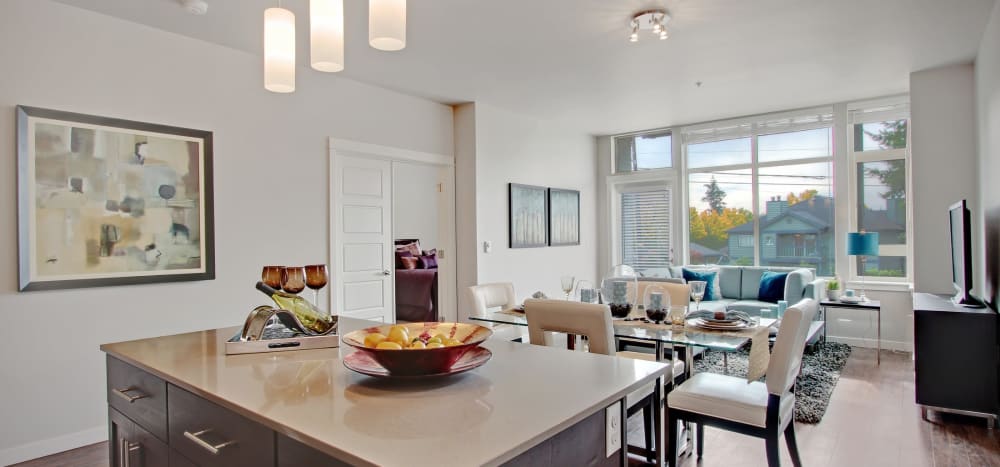 Open concept model apartment at Motif Apartments in Lynnwood, Washington