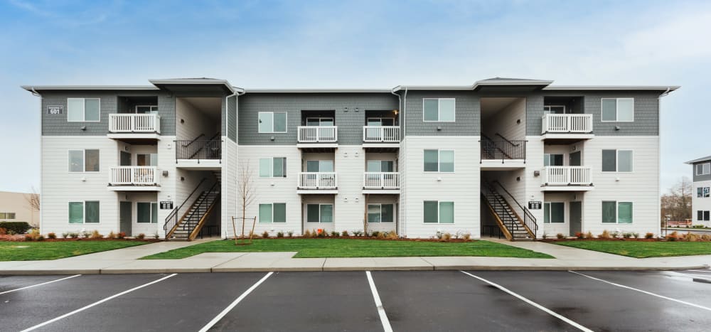 Apartments with balconies and patios at Markwood Apartments in Burlington, Washington