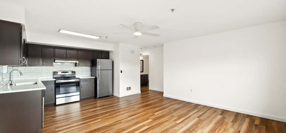 Open concept living spaces at Lumen in Everett, Washington 
