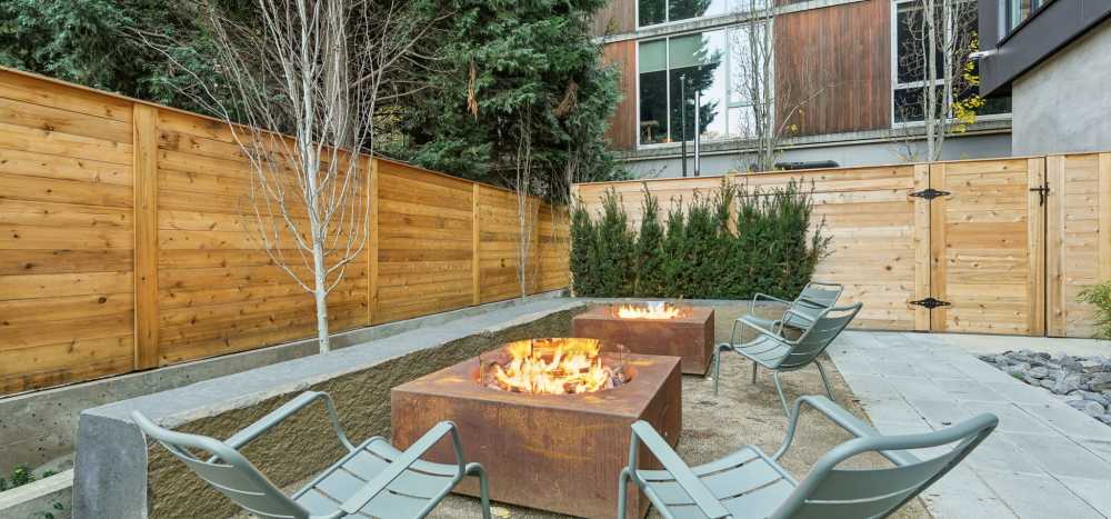 FIre pits and zen garden at Rothko Residences in Portland, Oregon