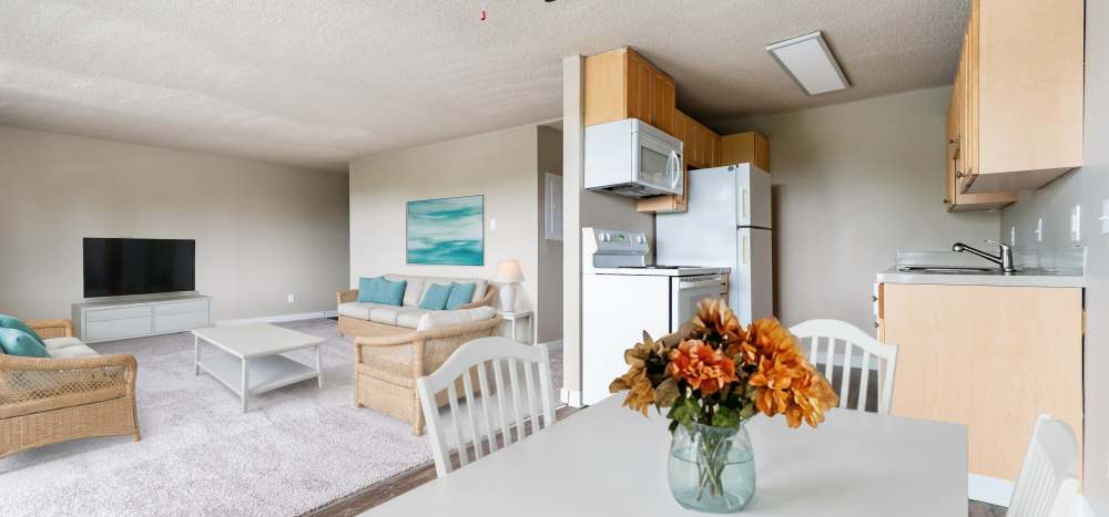 Modern and spacious floorplans with private patios at The Courtyard Apartment Homes in Mukilteo, Washington