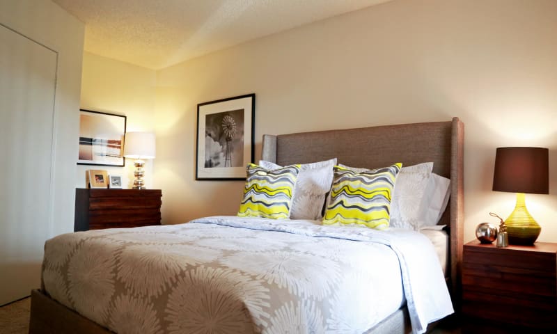 Well decorated bedroom at Keystone Apartments in Northglenn, Colorado