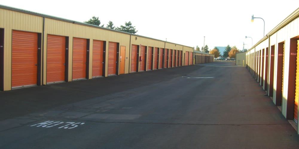 Storage units at A+ Self Storage in Woodburn, Oregon