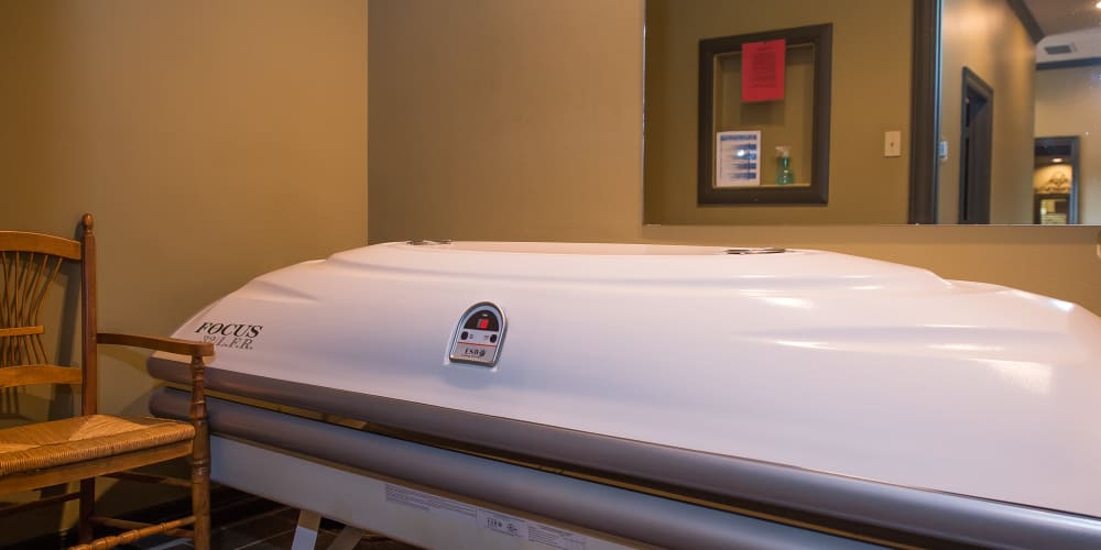 A tanning bed at Arbors of Pleasant Valley in Little Rock, Arkansas
