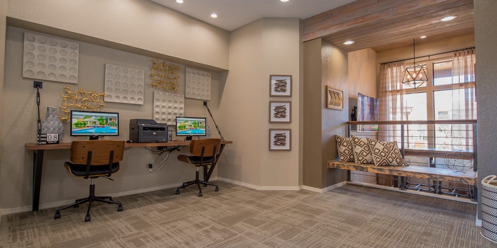 A public work station at Woodscape Apartments in Oklahoma City, Oklahoma
