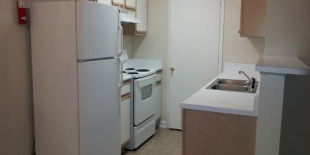An apartment kitchen at Bristol Park Apartments in Jackson, Mississippi