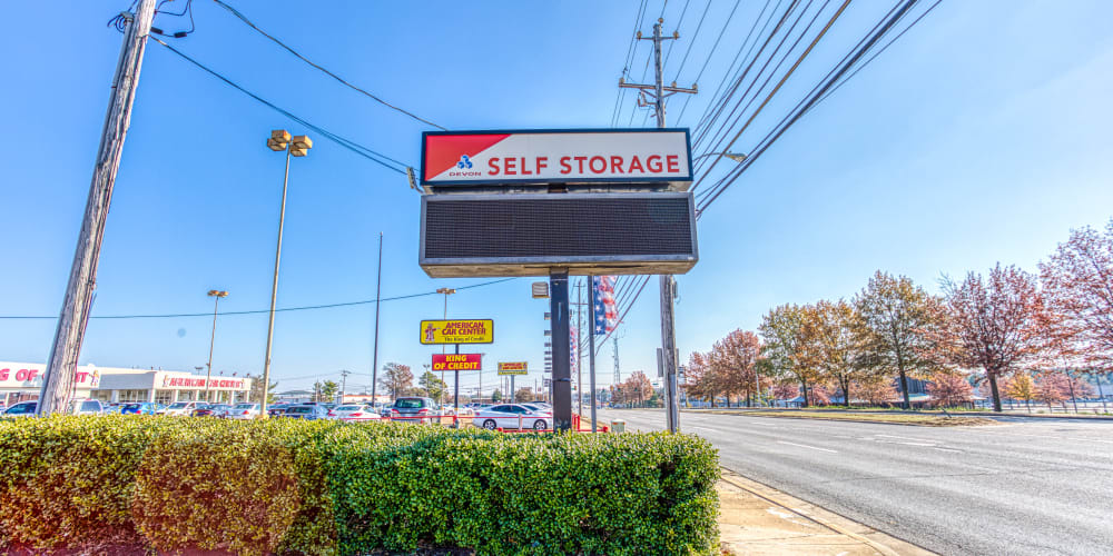 Sign in front of Devon Self Storage in Memphis, Tennessee