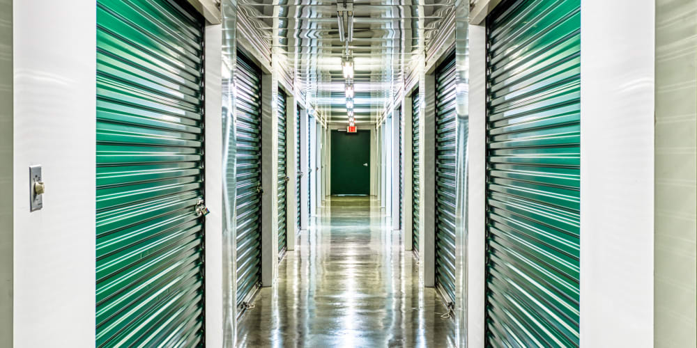 Walkway through climate-controlled storage in Sherman, Texas at Devon Self Storage