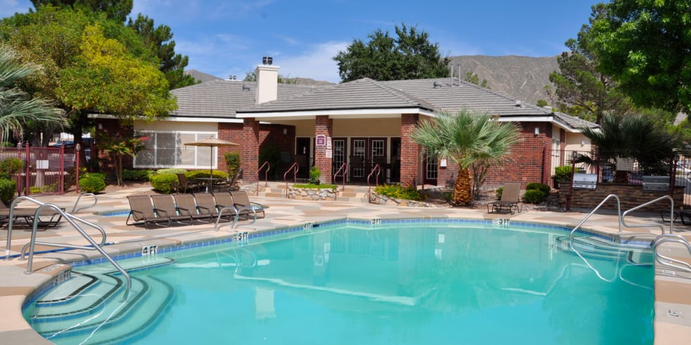 The community pool at The Crest Apartments's business center in El Paso, Texas