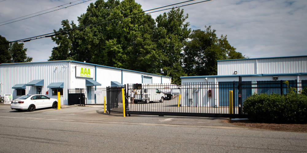 Exterior image of property at AAA Self Storage at Griffith Rd in Winston Salem, North Carolina