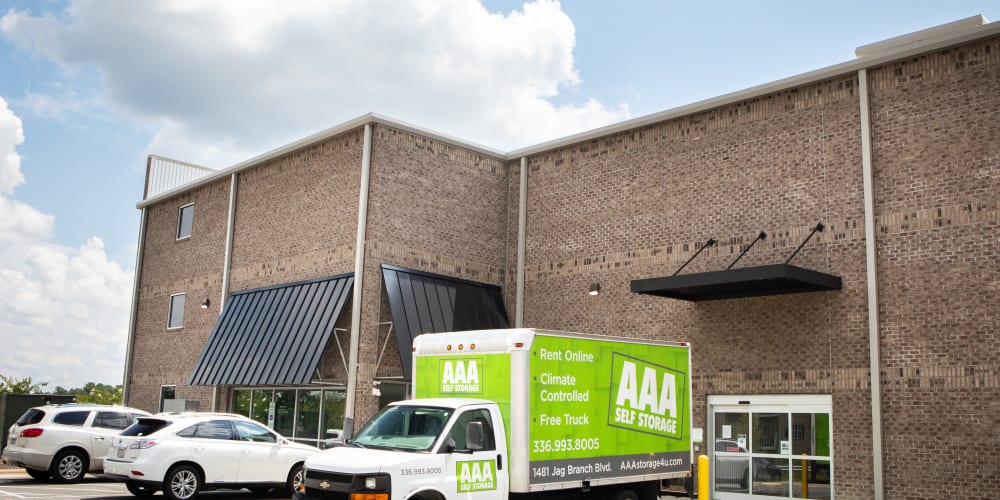 rental truck at AAA Self Storage at Jag Branch Blvd in Kernersville, North Carolina
