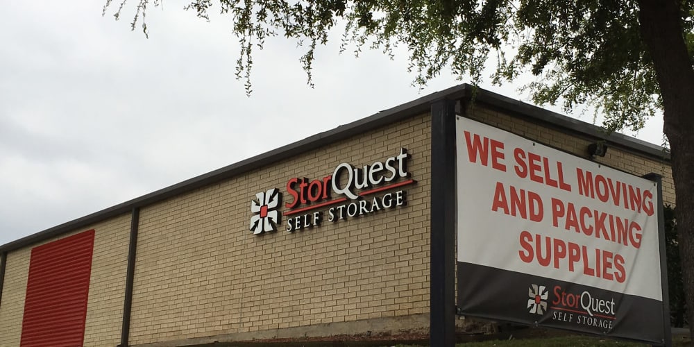 Exterior signage at StorQuest Self Storage in Dallas, Texas
