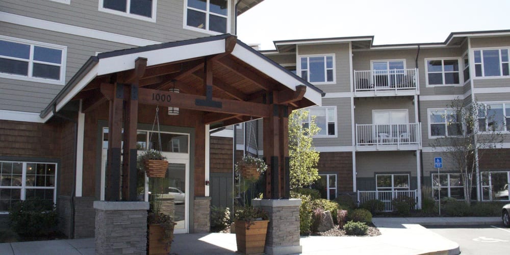 Outside of upscale independent living apartment at The Springs at Mill Creek in The Dalles, Oregon