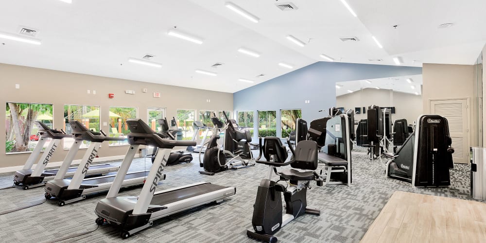 Large fitness center at Indian Hills Apartments in Boynton Beach, Florida