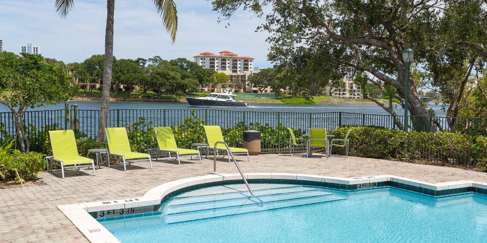 Waterfront pool at Sanctuary Cove Apartments in West Palm Beach, Florida