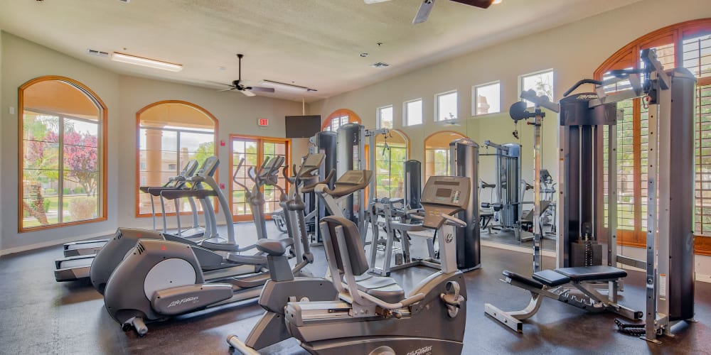Fitness center at The Palms at Augusta Ranch Apartments in Mesa, Arizona