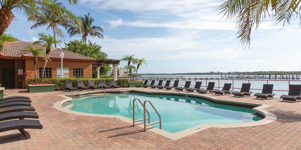 Waterfront pool at Manatee Bay Apartments in Boynton Beach, Florida