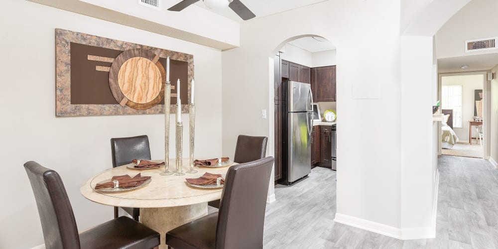 Model dining room at Mosaic Apartments in Coral Springs, Florida